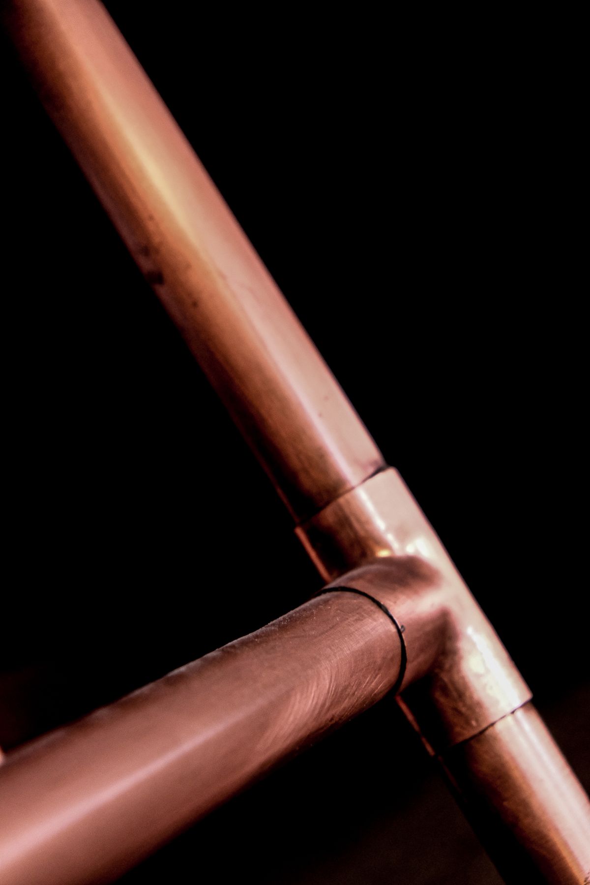 Soldered copper pipework close-up